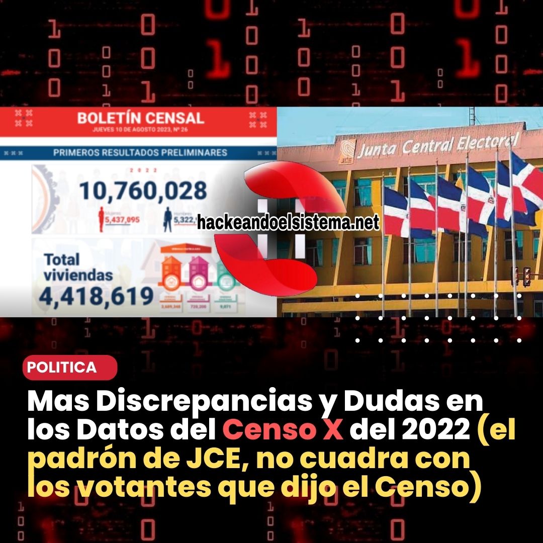 Mas Discrepancias y Dudas en los Datos del Censo X del 2022 (el padrón de JCE, no cuadra con los votantes que dijo el Censo)