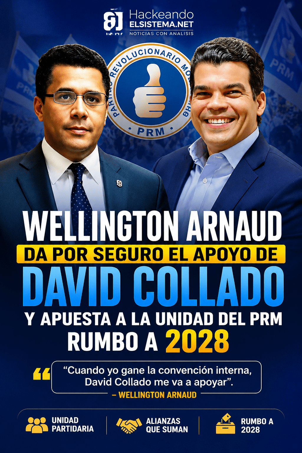 Wellington Arnaud apuesta a la unidad del PRM y asegura que contará con el respaldo de David Collado tras la convención