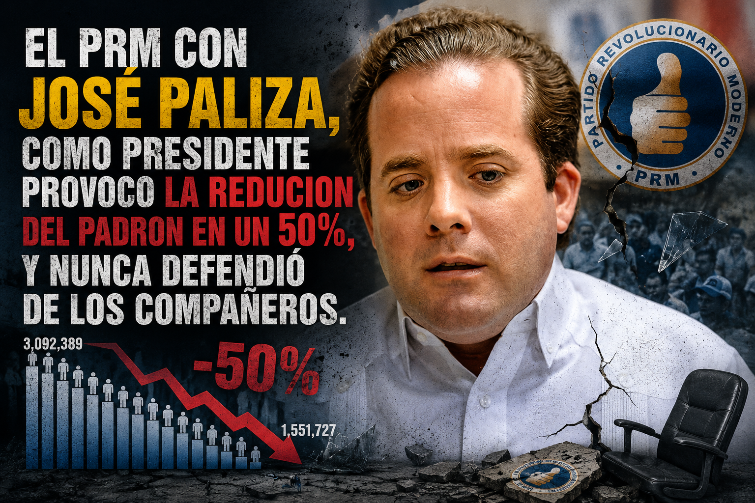 El PRM con José Paliza, como presidente provoco la reducion del padron en un 50%, y nunca defendió   de los compañeros