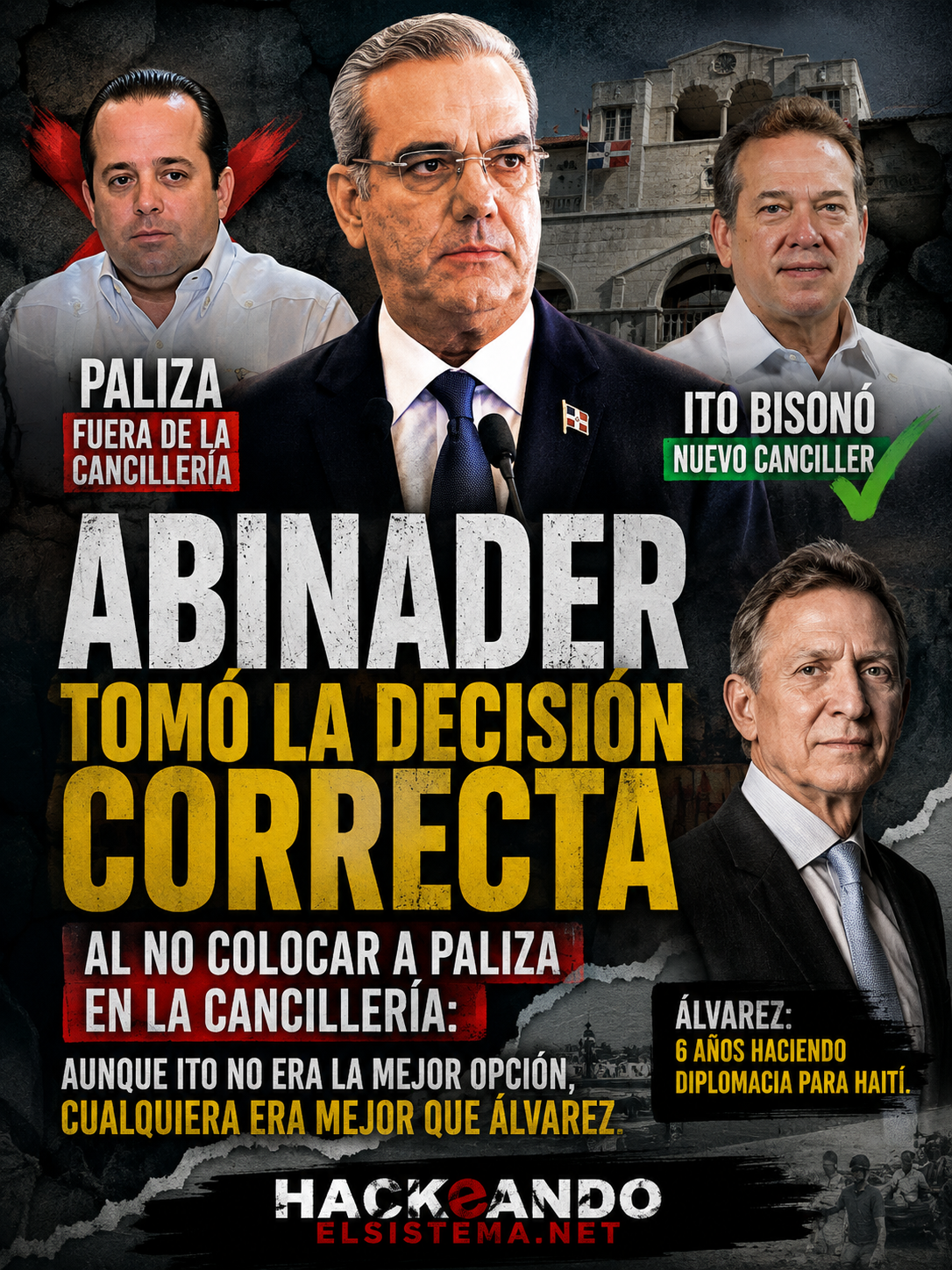 Abinader tomó la decisión correcta al no colocar a Paliza en la Cancillería: aunque Ito no era la mejor opción, cualquiera era mejor que Álvarez