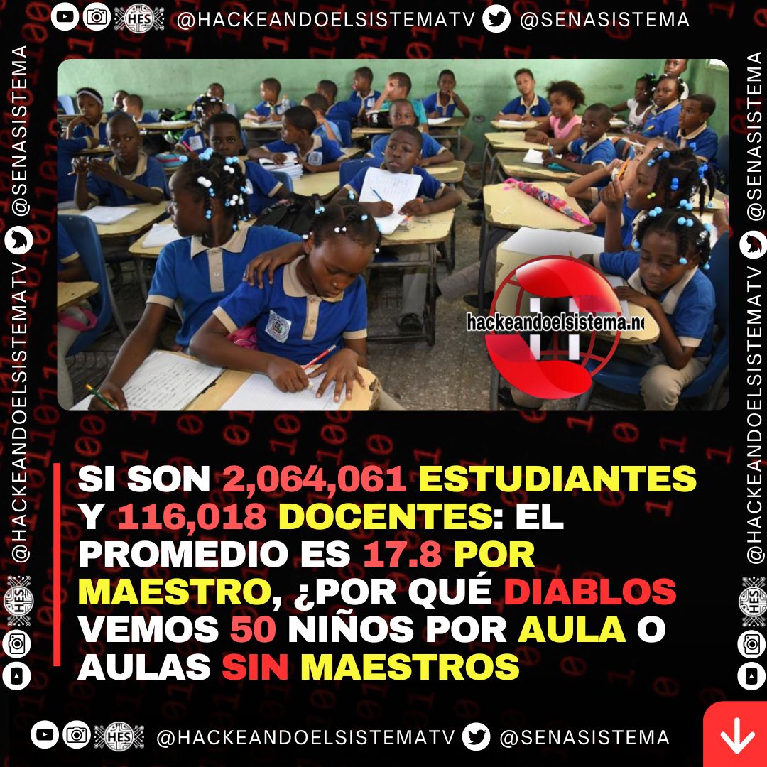 Si son 2,064,061 estudiantes y 116,018 docentes: el promedio es 17.8 por maestro, ¿por qué diablos vemos 50 niños por aula o aulas sin maestros