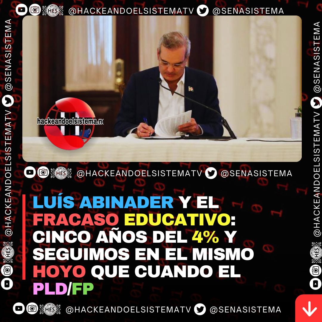 Luís Abinader y el fracaso educativo: Cinco años del 4% y seguimos en el mismo hoyo que cuando el PLD/FP