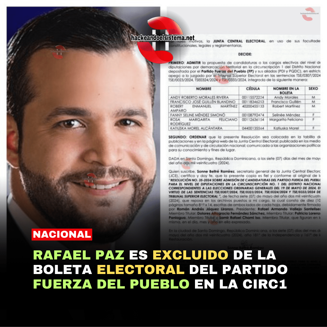 Rafael Paz es excluido de la boleta electoral del partido Fuerza del Pueblo en la Circ1