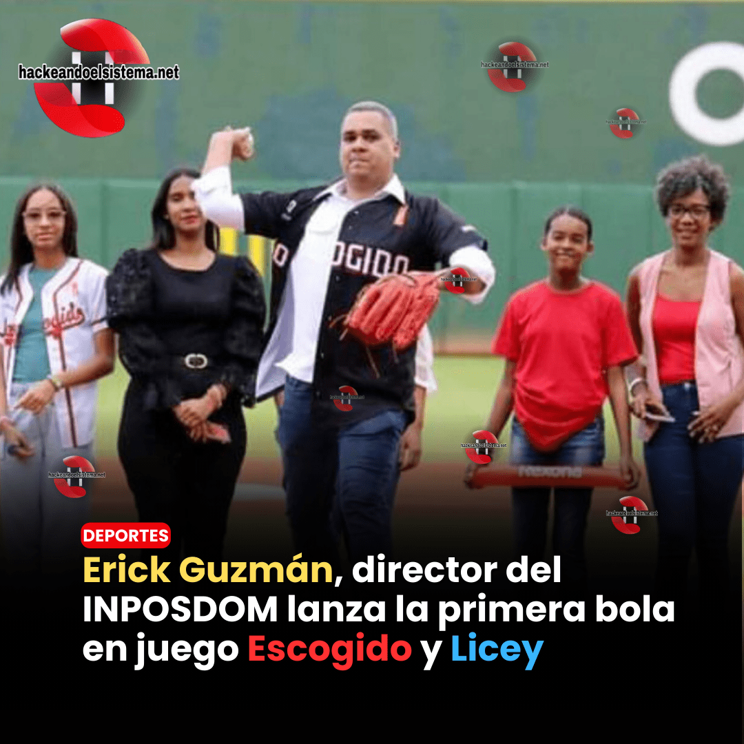 Erick Guzmán, director del INPOSDOM lanza la primera bola en juego Escogido y Licey